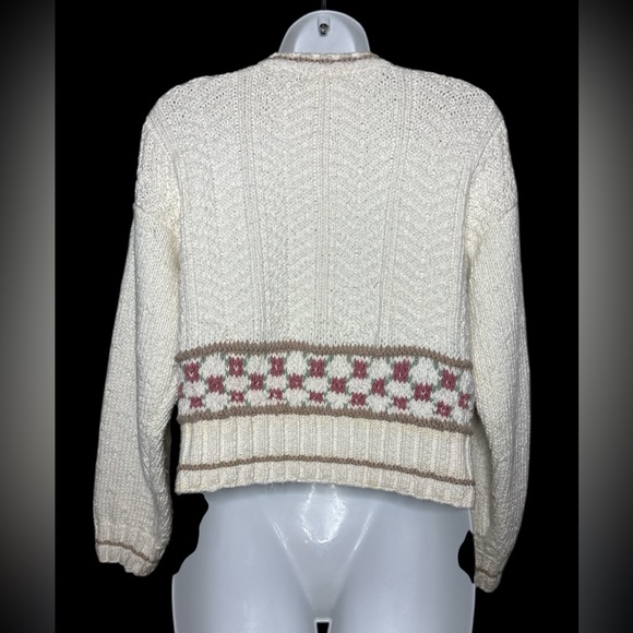 VTG Lizsport Chunky Handknit Cropped Cardigan Women’s Size S Cream Grandmacore - Picture 3 of 15